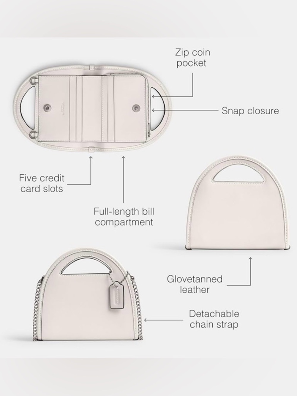 Coach Womens Top Handle Card Case Bone Color New without Tags - Picture 3 of 7
